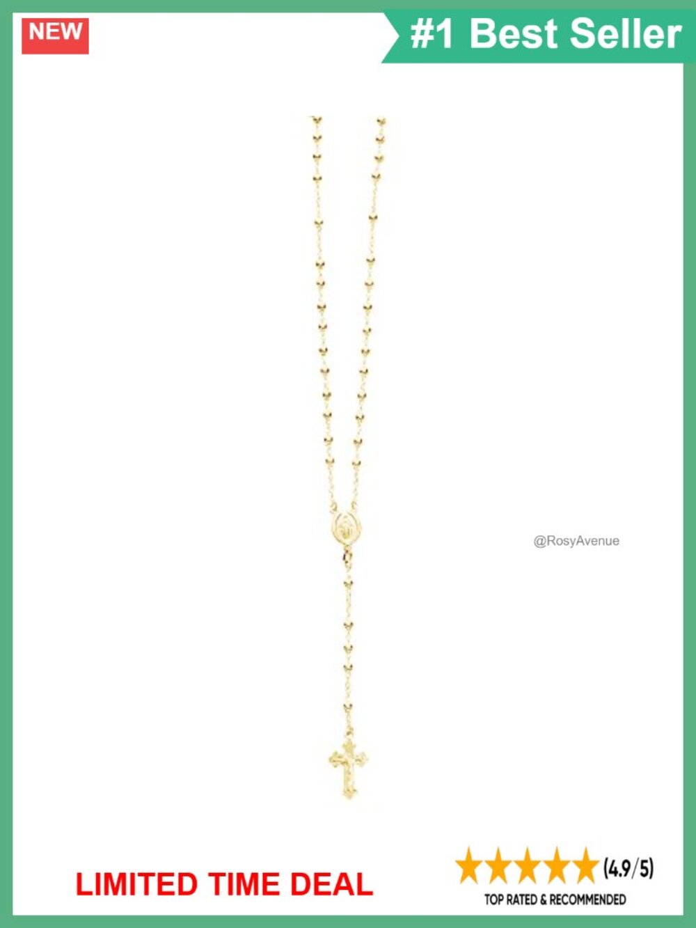 Ritastephens 925 Sterling Silver Gold Overlay Rosary Bead Necklace 30in Cross